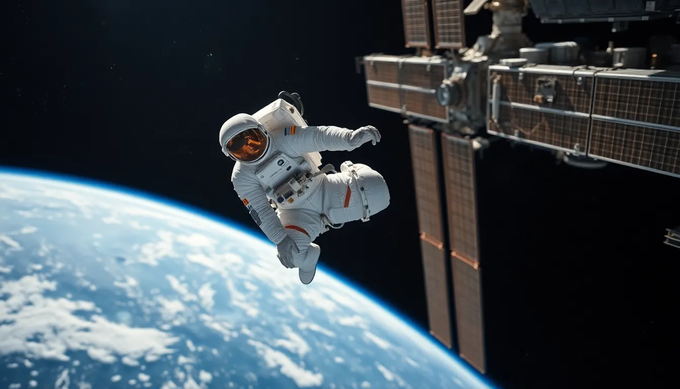 Astronaut Spacewalk Outside International Space Station