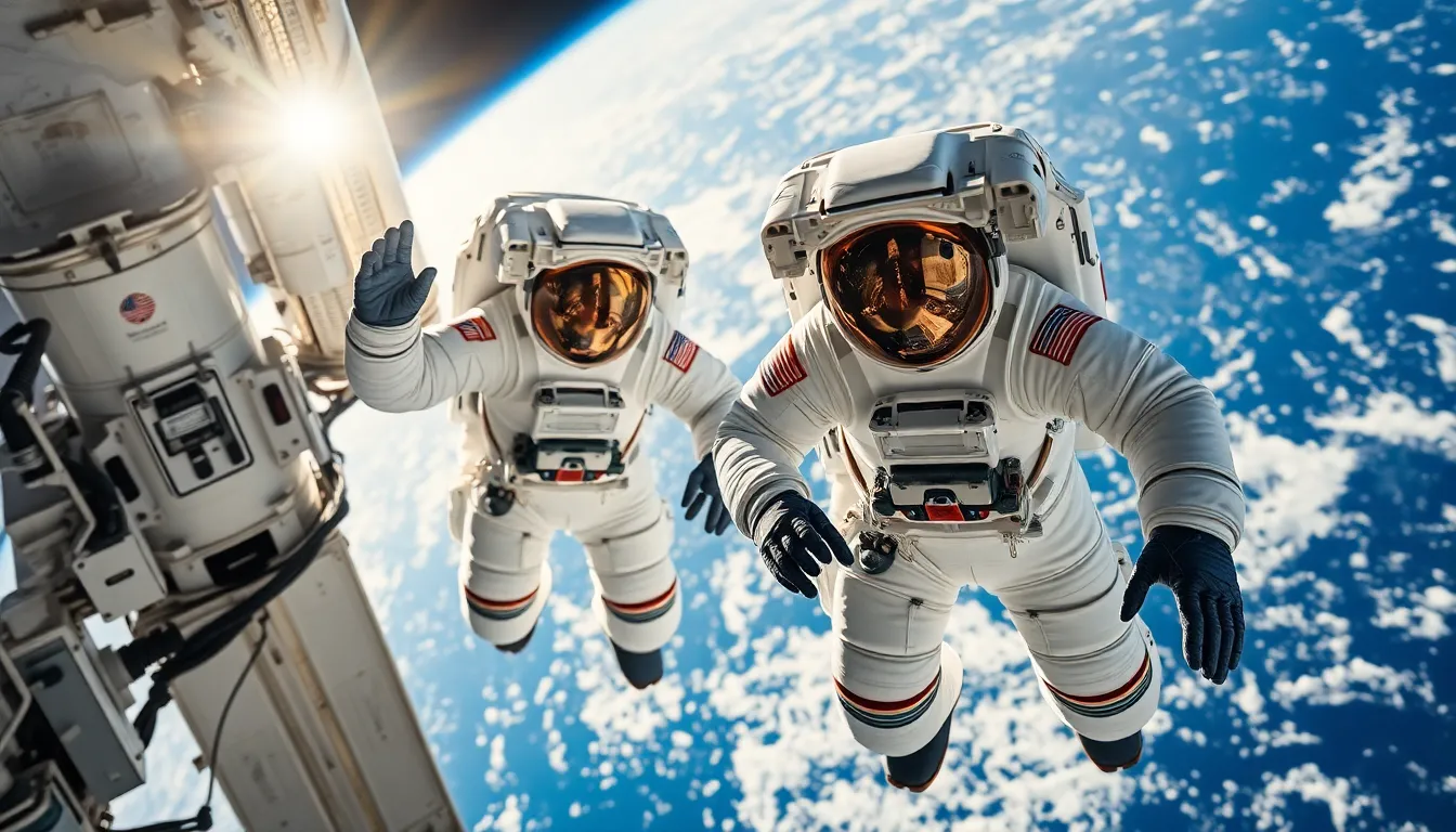 Astronauts Performing Spacewalk