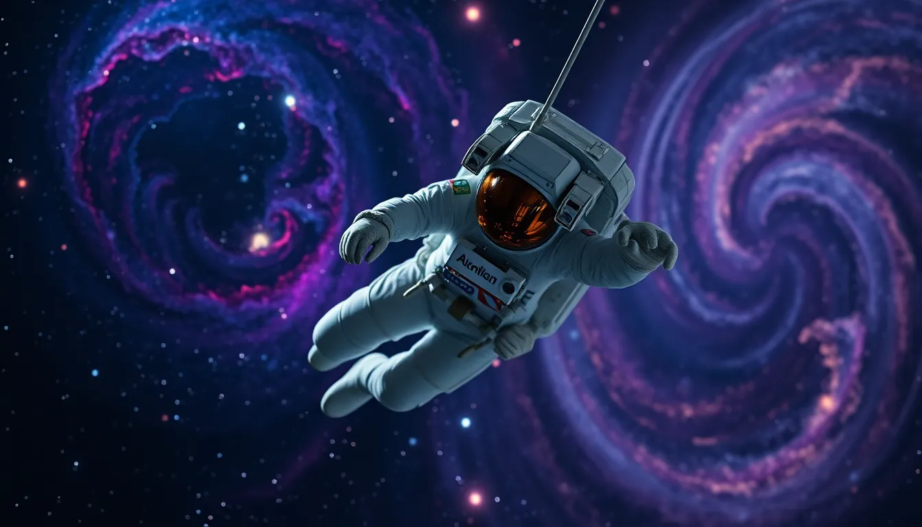Astronaut Performing Spacewalk Among Galaxies
