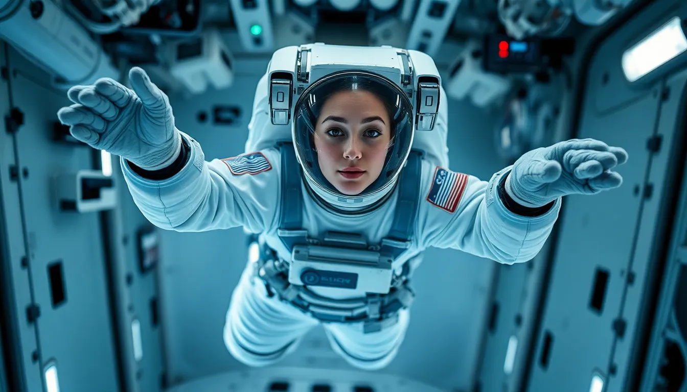 Female Astronaut in Zero Gravity