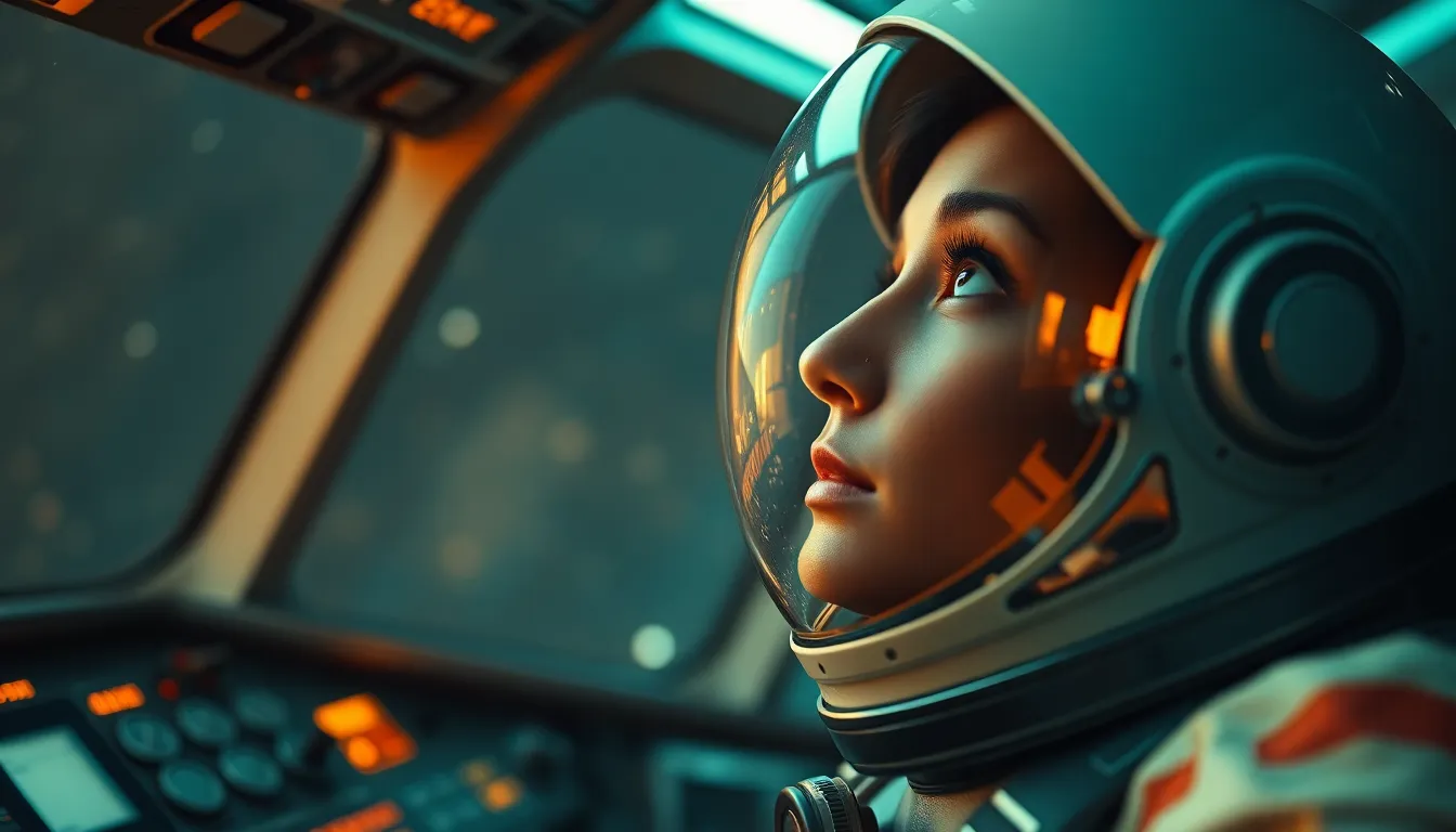 Astronaut Staring at Stars from Spacecraft Cockpit