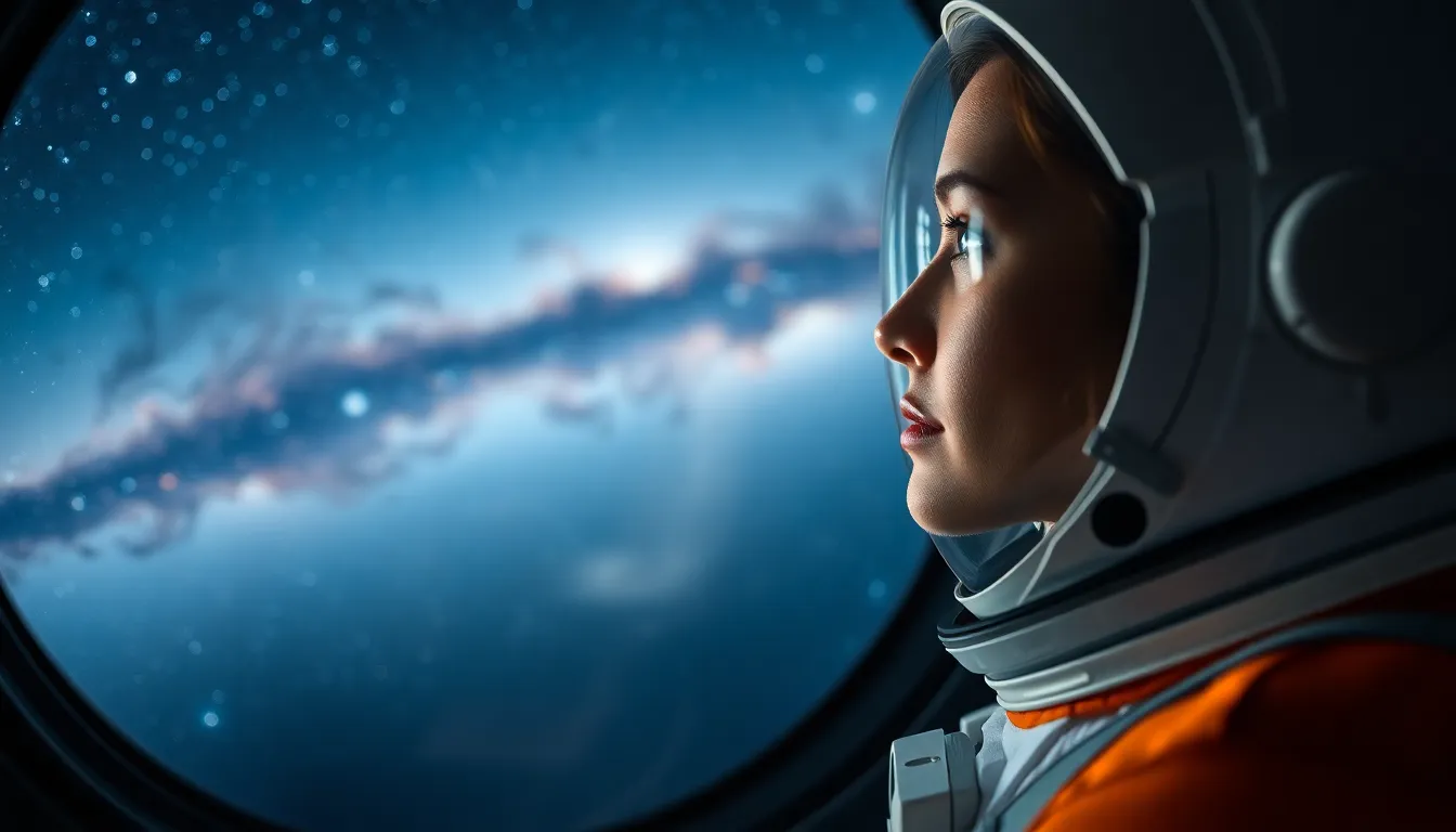 Female Astronaut Gazing at the Milky Way