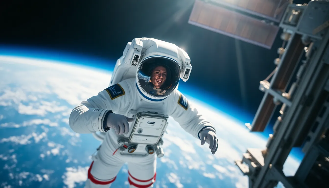 Astronaut Spacewalk Near the ISS