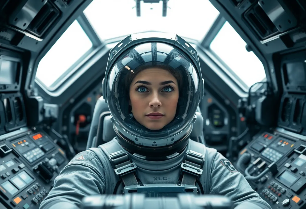 Female Astronaut in Spacecraft Cockpit