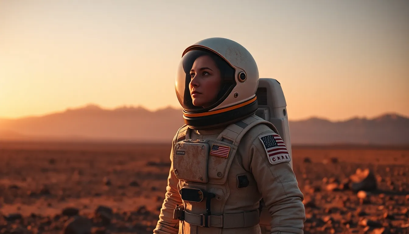 Astronaut on Mars at Dusk