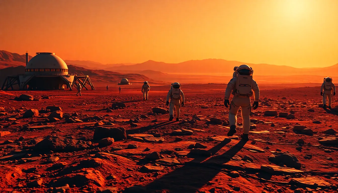 Astronauts Exploring Martian Colony