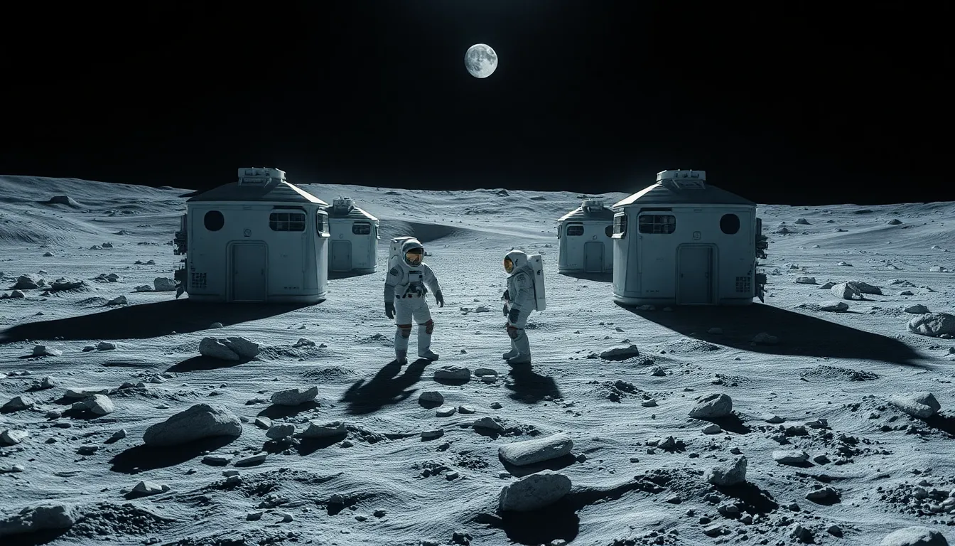 Futuristic Lunar Colony with Astronauts