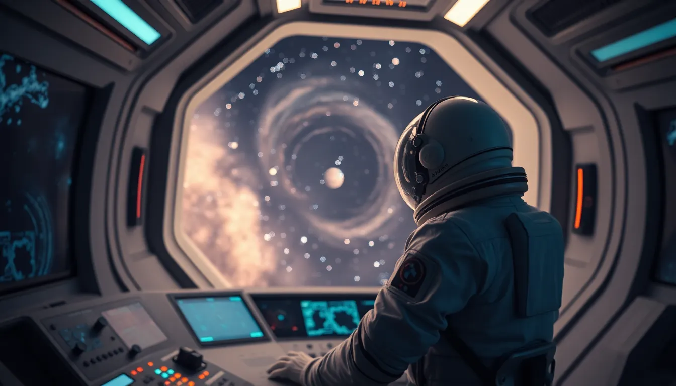 Astronaut in Spacecraft with Galaxy View