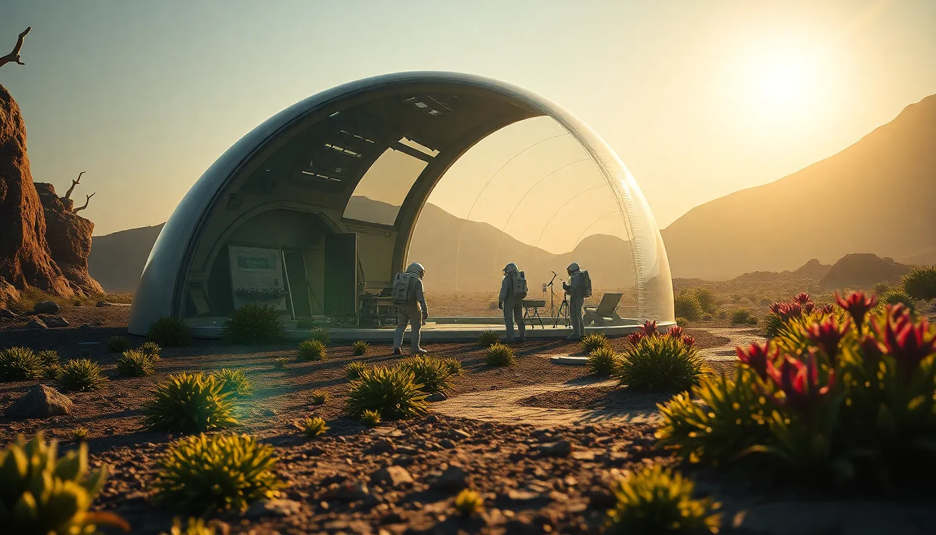 Futuristic Space Habitat and Astronauts