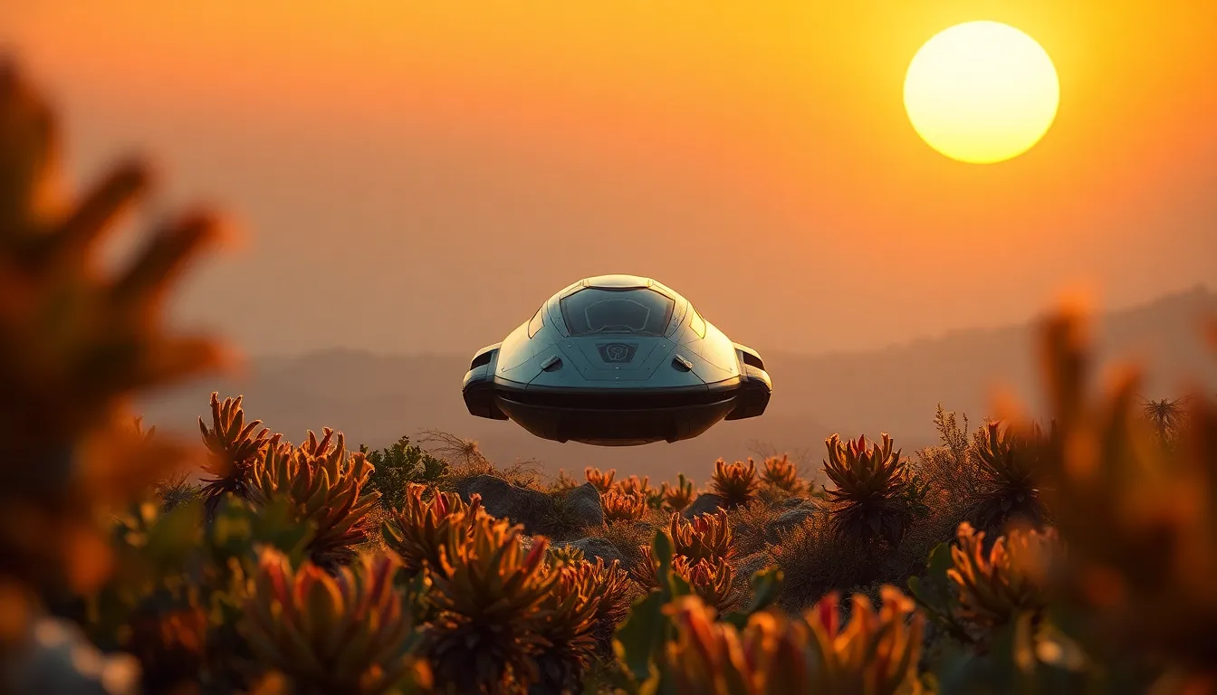 Futuristic Spacecraft Landing on Exoplanet