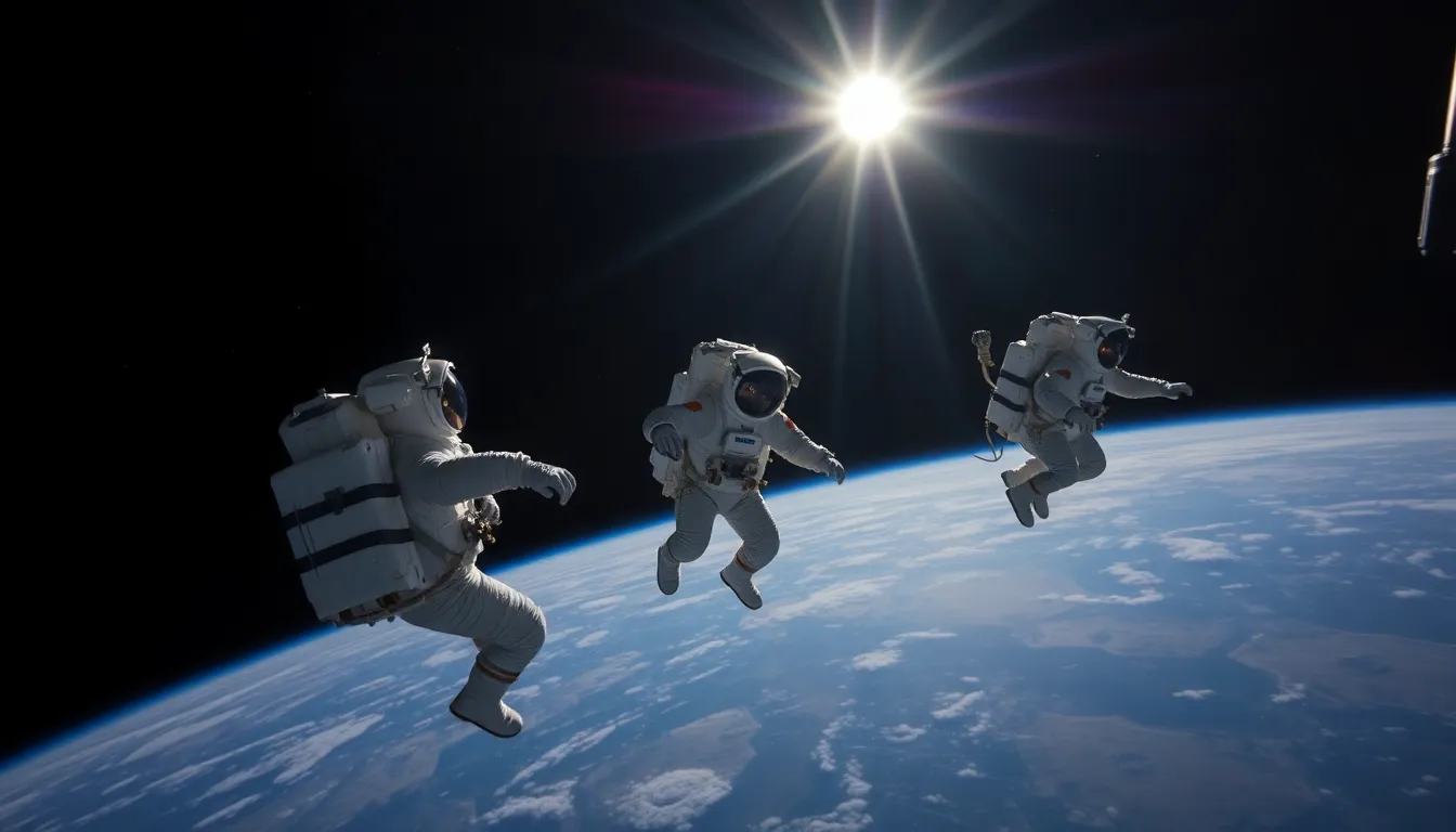 Team of Astronauts on Spacewalk