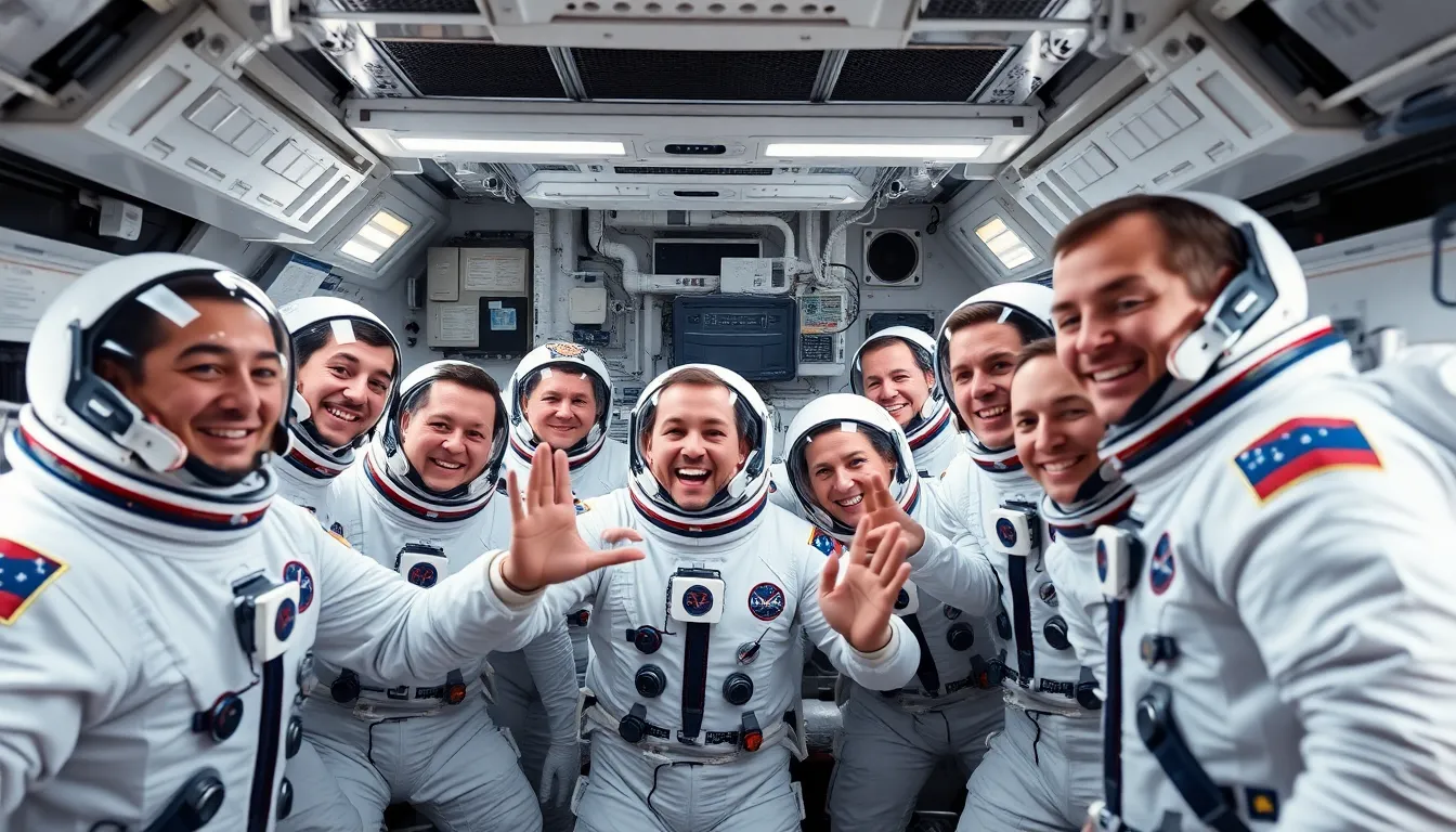 Astronauts Celebrating in ISS