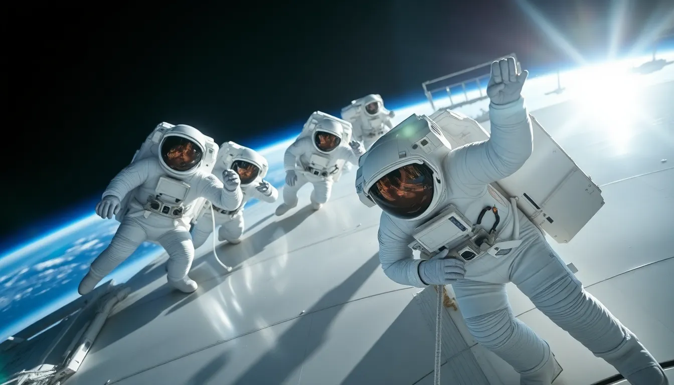 Astronauts Conducting Spacewalk on Space Station