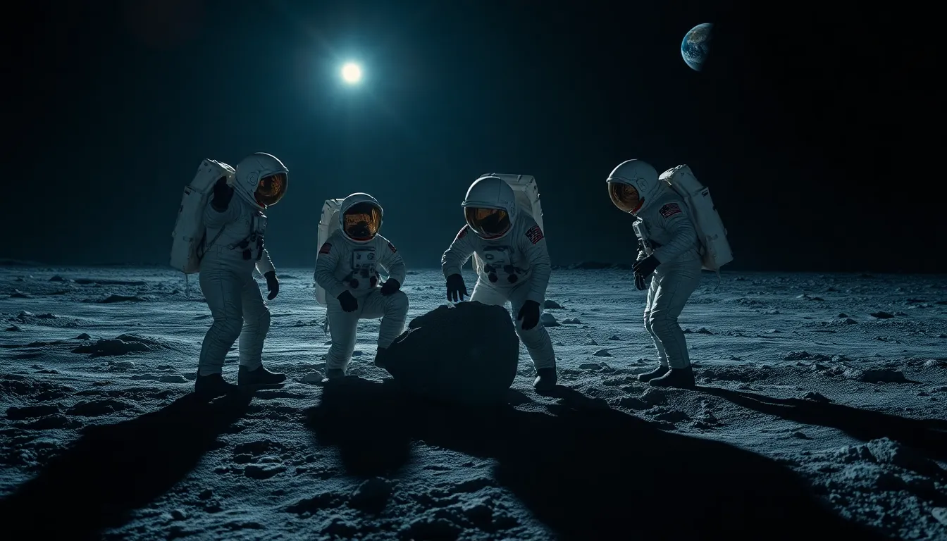 Astronauts Analyzing Lunar Rocks