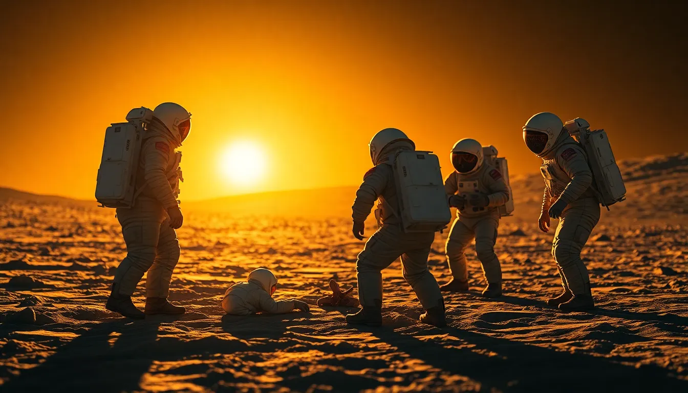 Astronauts Conducting Experiment on Lunar Surface