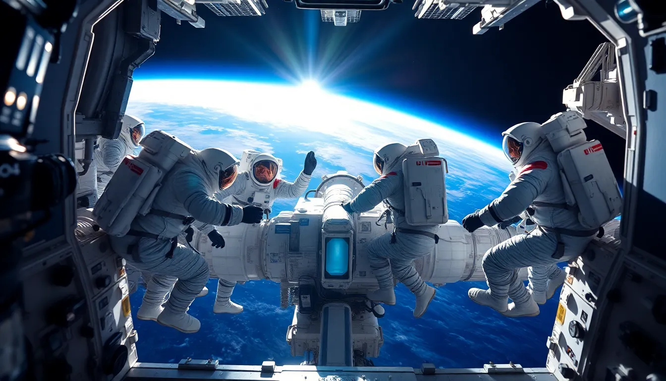 Astronauts Conducting Spacewalk on ISS