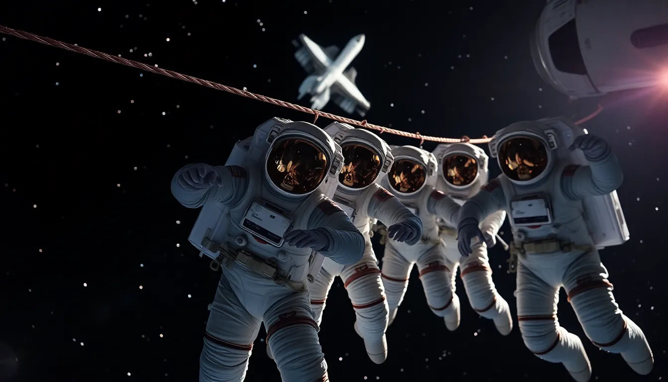 Astronauts Conducting Spacewalk