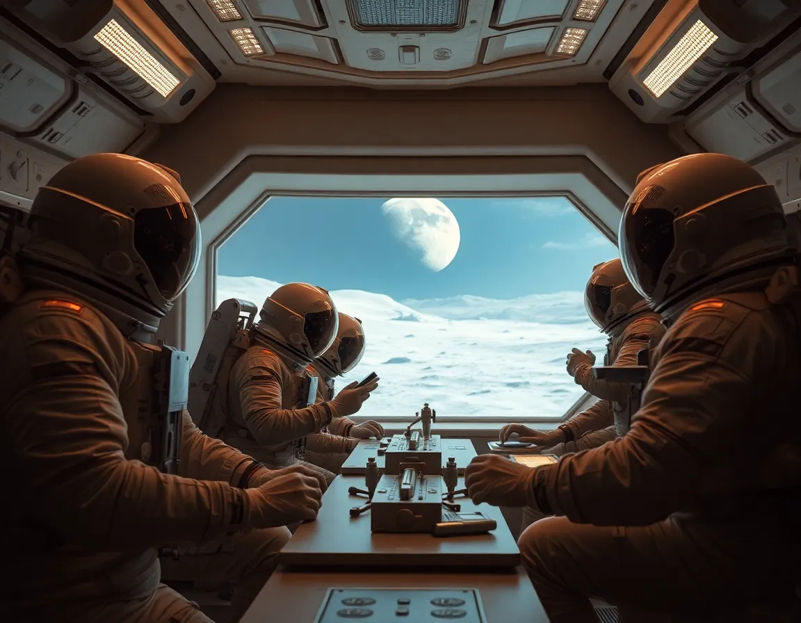 Astronauts Conducting Research in Lunar Base