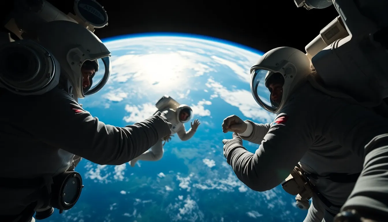 Astronauts Conducting Spacewalk