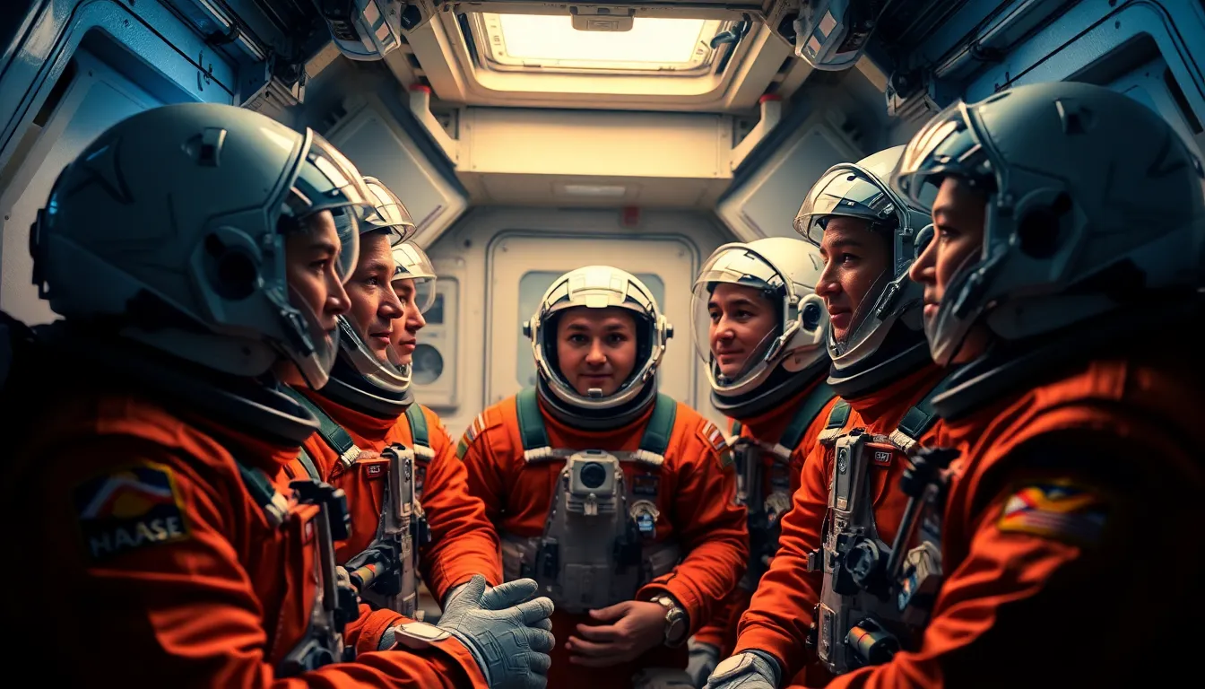 Astronauts Briefing Inside Spacecraft