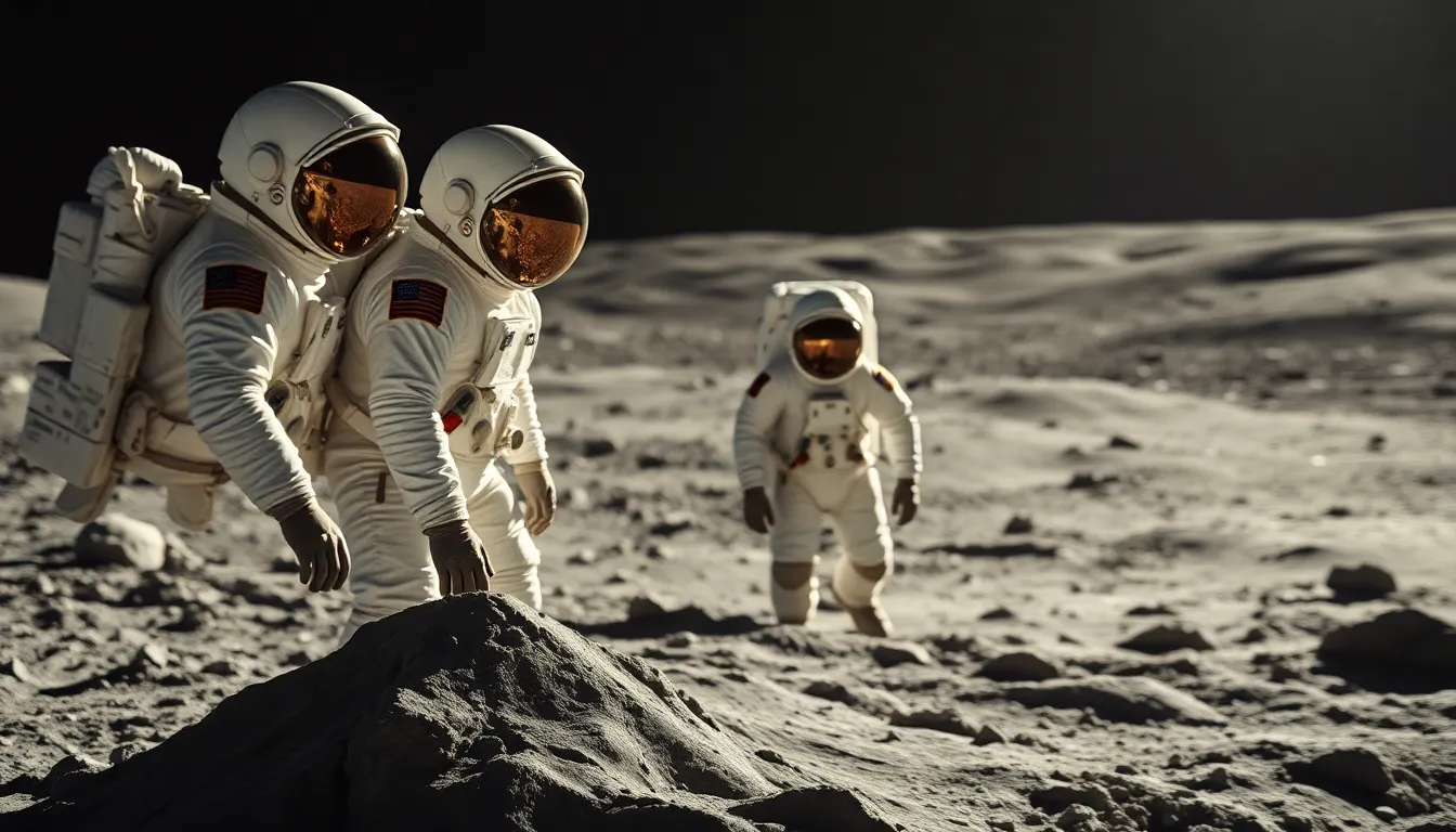 Astronauts Examining Lunar Soil