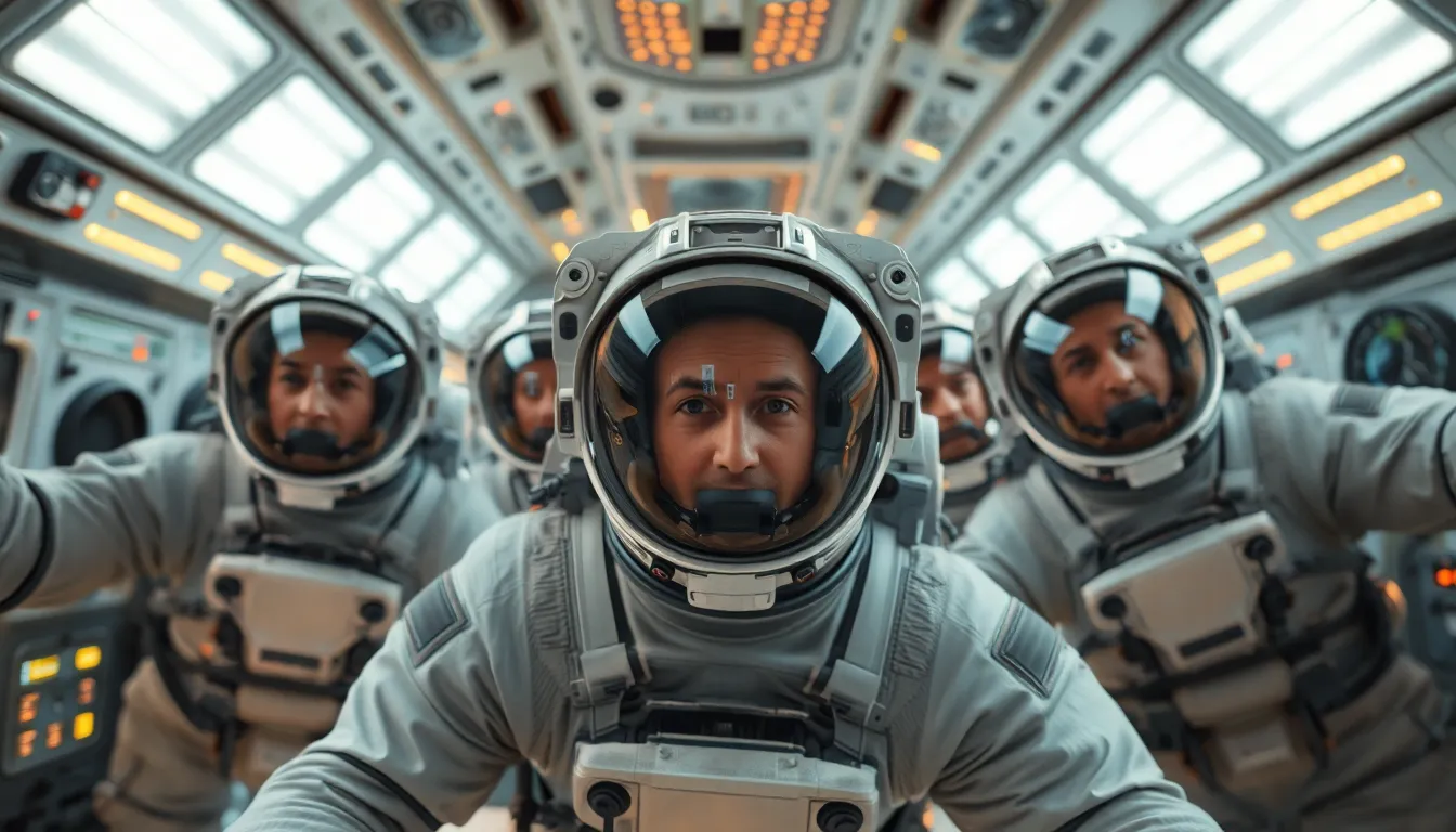 Astronauts in Zero Gravity Inside Spacecraft