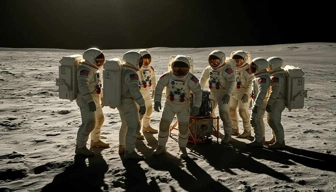 Astronauts Conducting Science Experiment on Moon