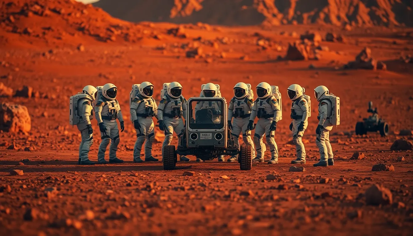 Astronauts with Rover on the Martian Surface