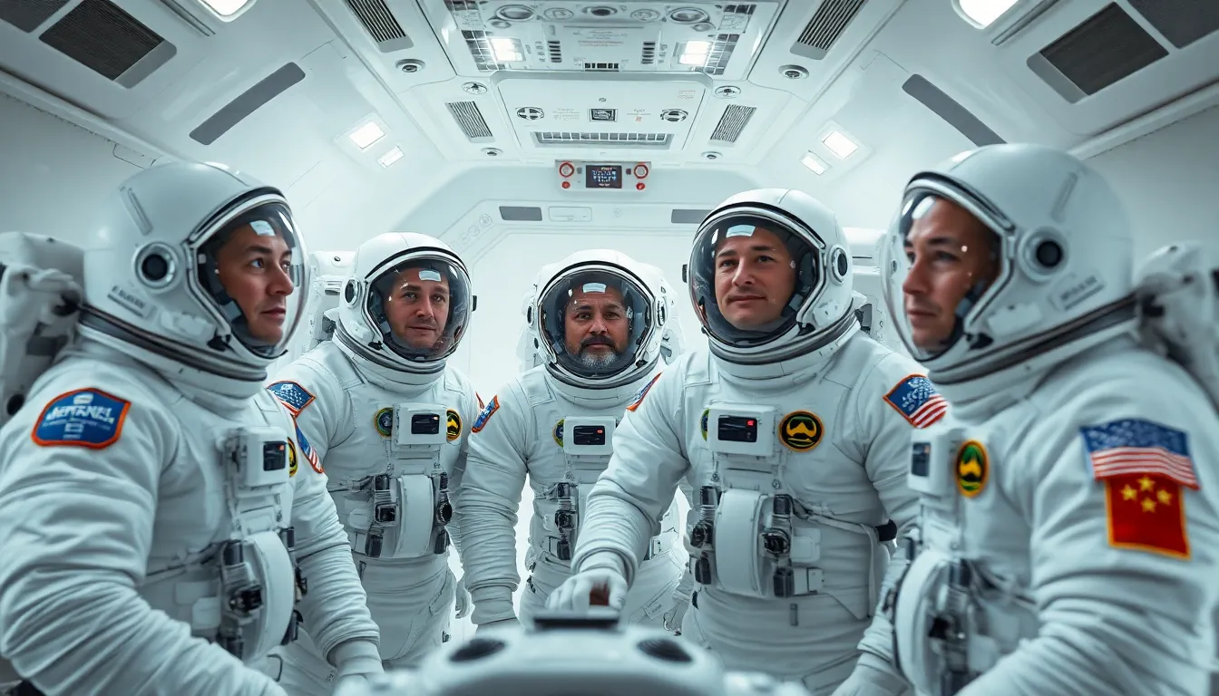 Astronaut Teamwork Inside Spacecraft