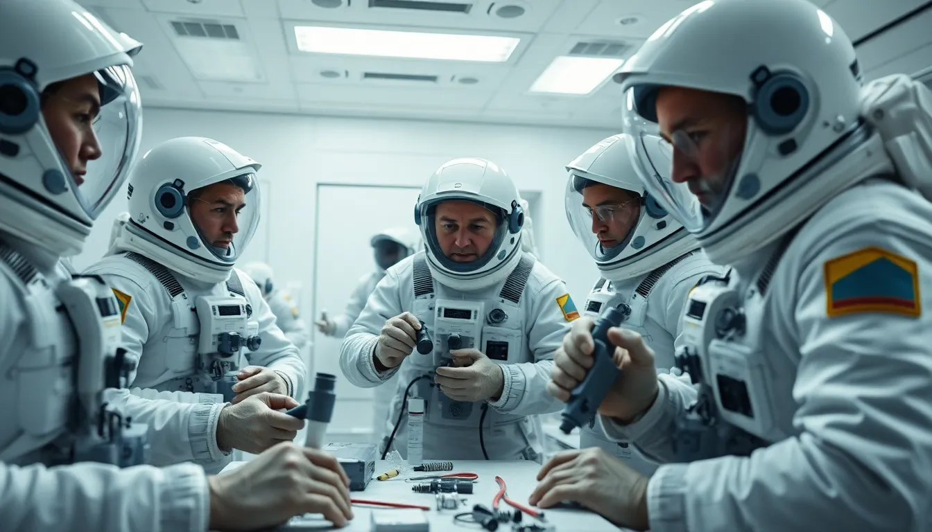 Astronauts Collaborating in Lunar Base