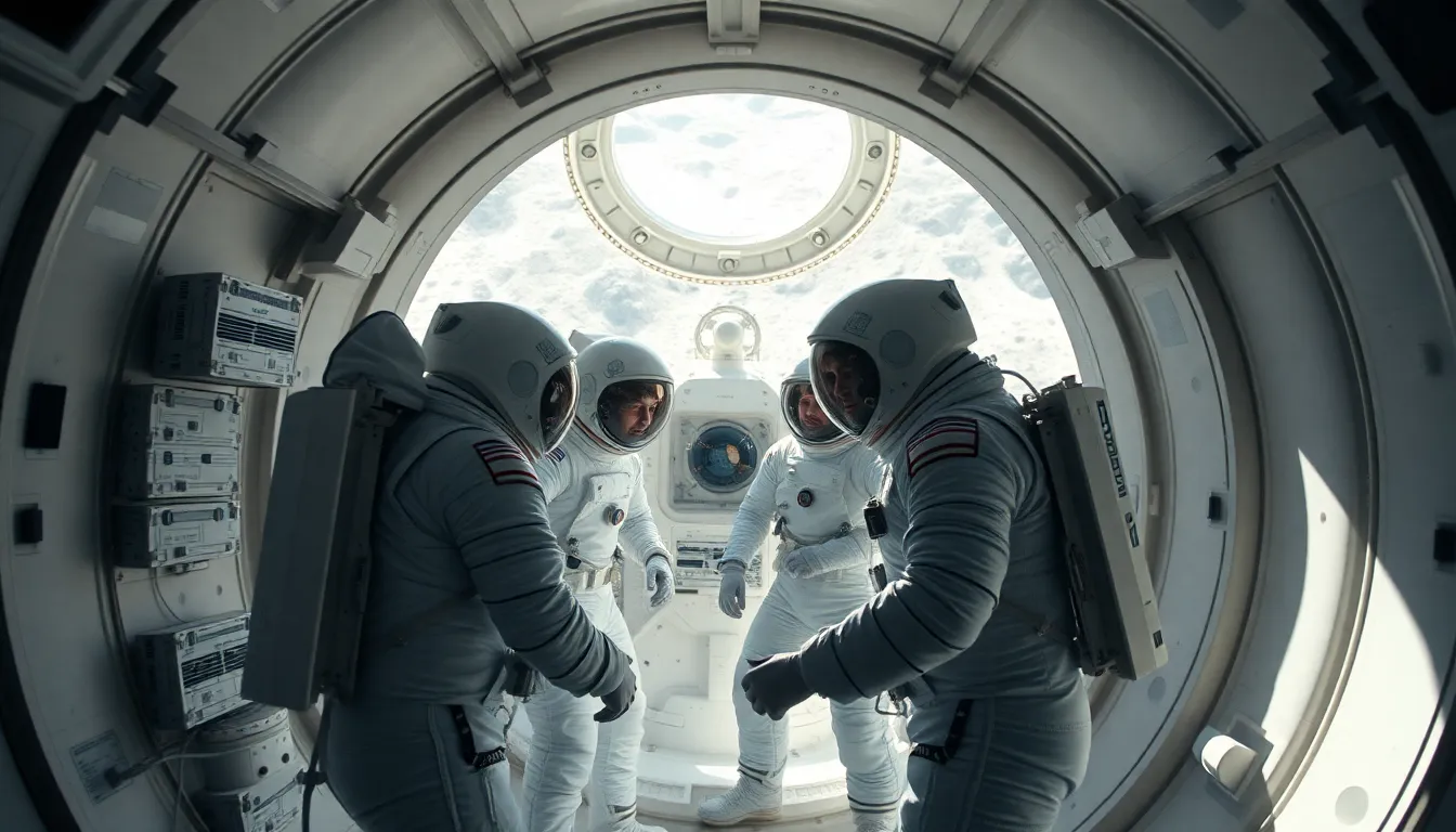 Astronauts Collaborating in Lunar Habitat