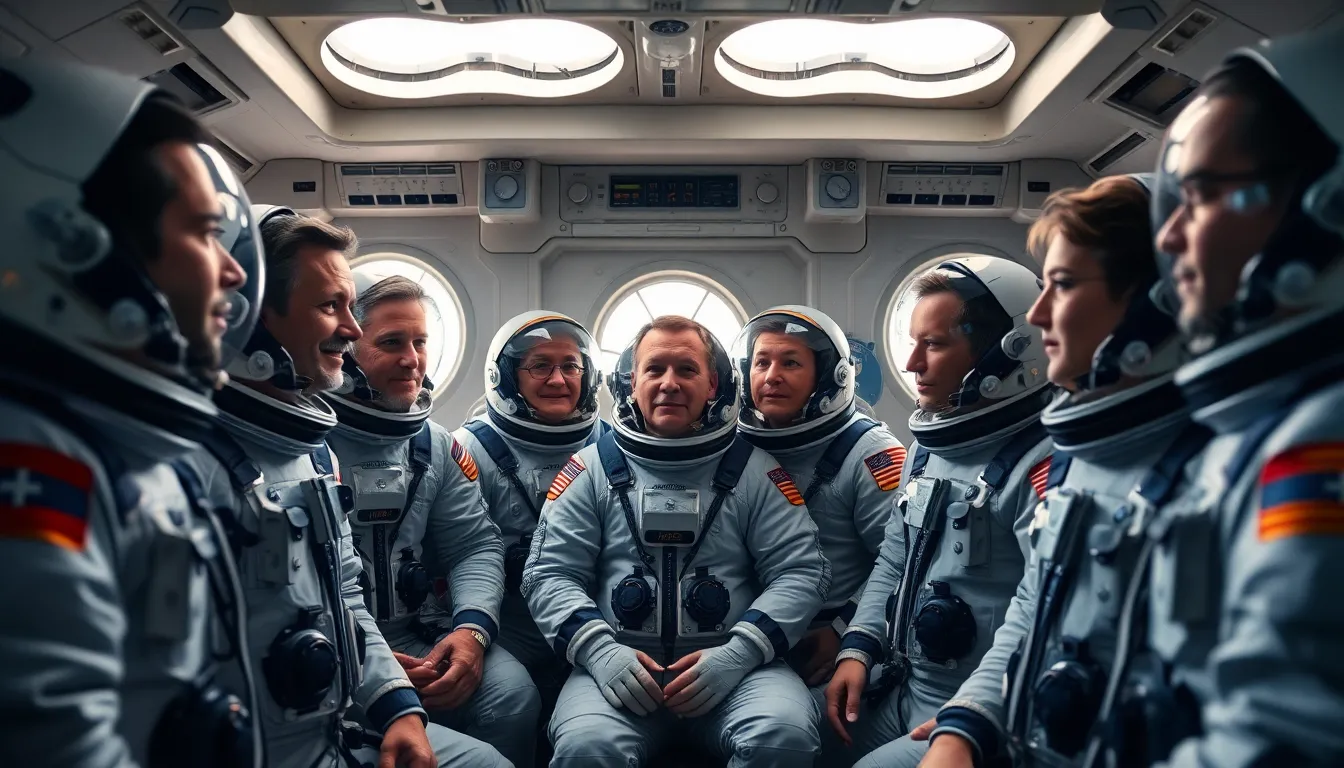 Astronauts in Mission Briefing Aboard Spacecraft