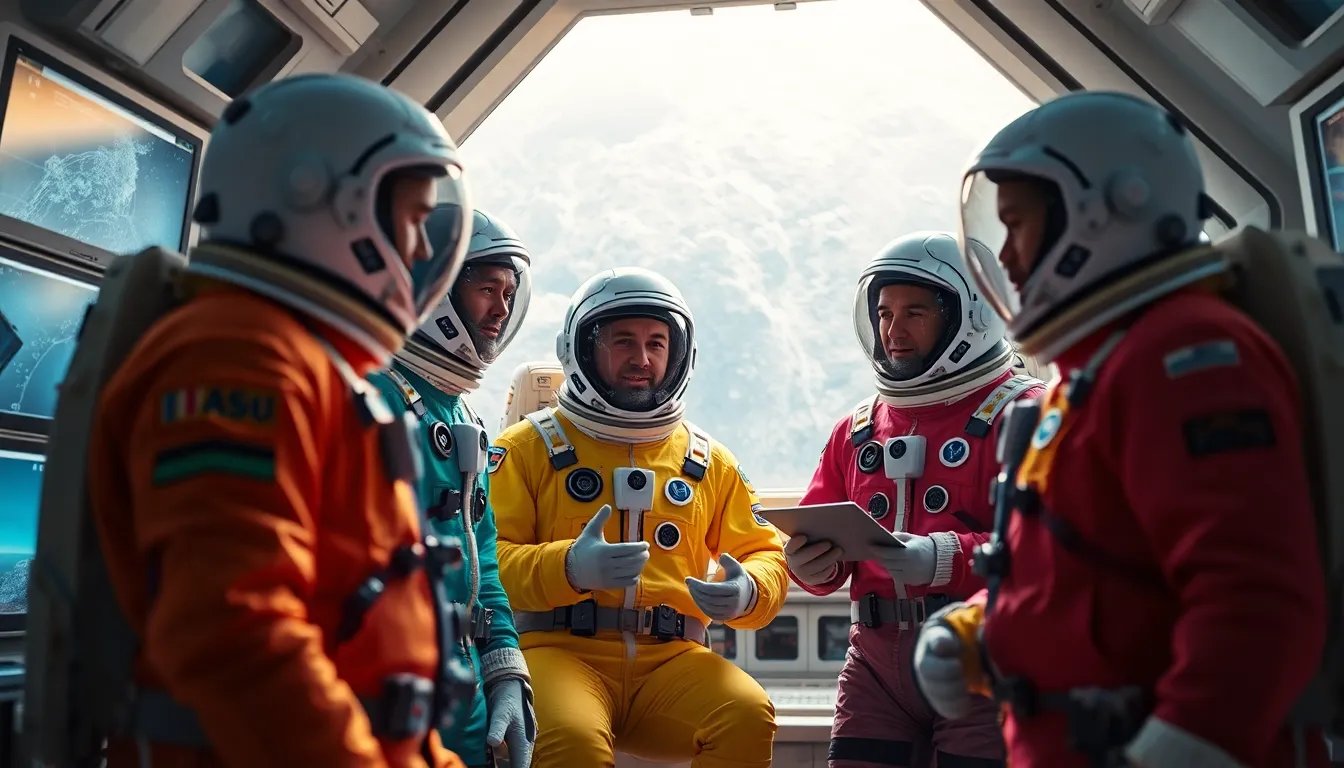 Astronauts Collaborating Inside Lunar Habitat