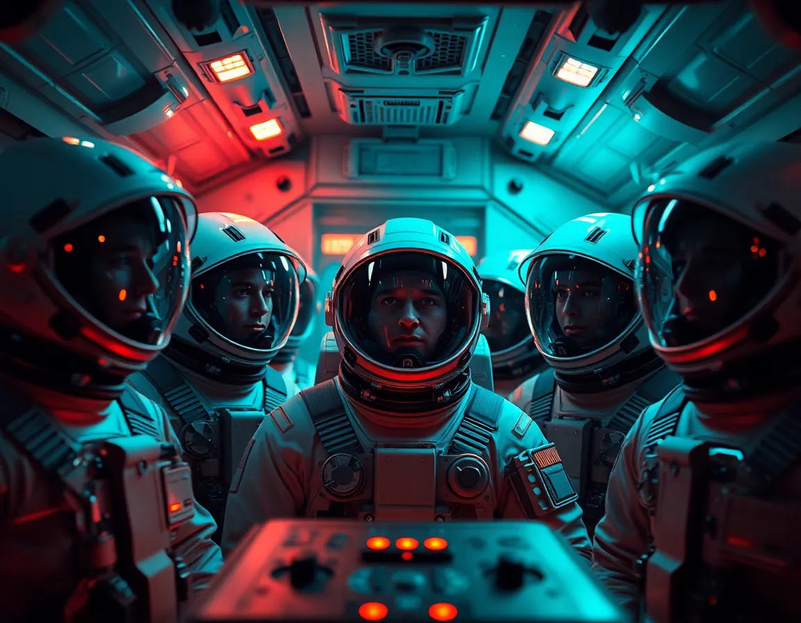 Astronauts Cohesively Working Inside Spacecraft