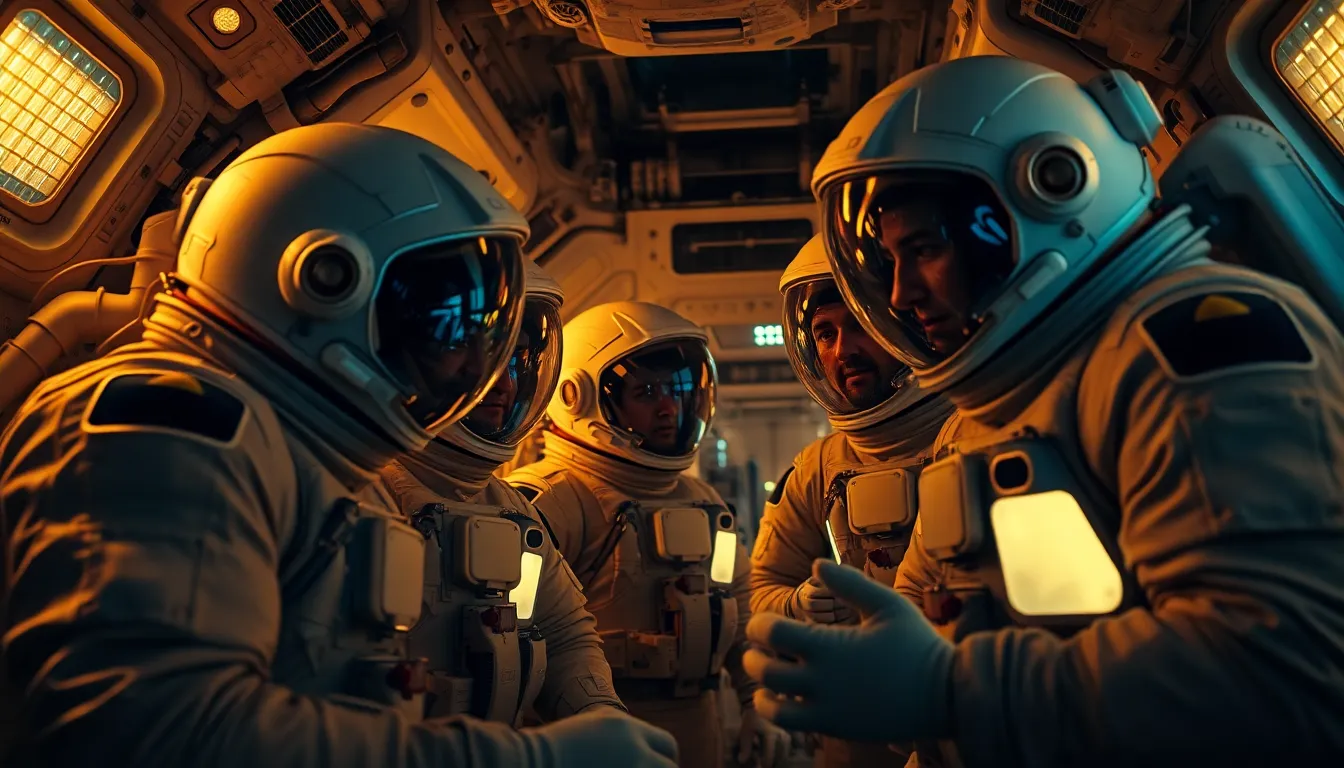 Astronauts Collaborating Inside Spacecraft