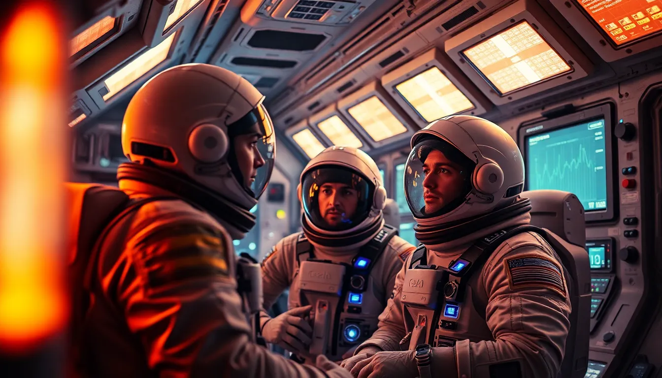 Astronauts Collaborating Inside a Spacecraft