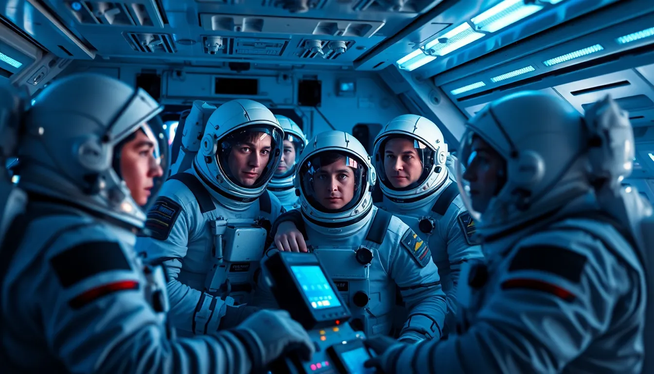 Astronauts in Control Room of Spacecraft