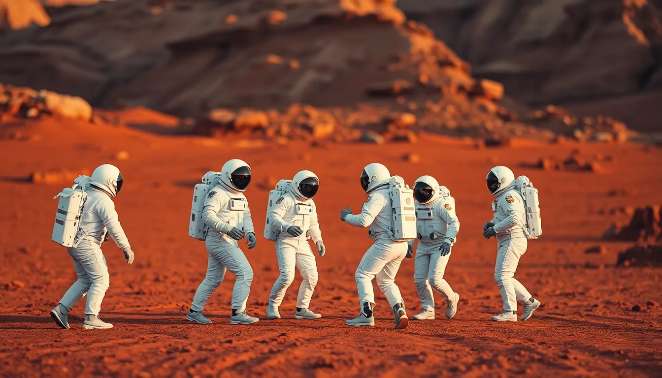 Astronauts Team Exercise on Mars