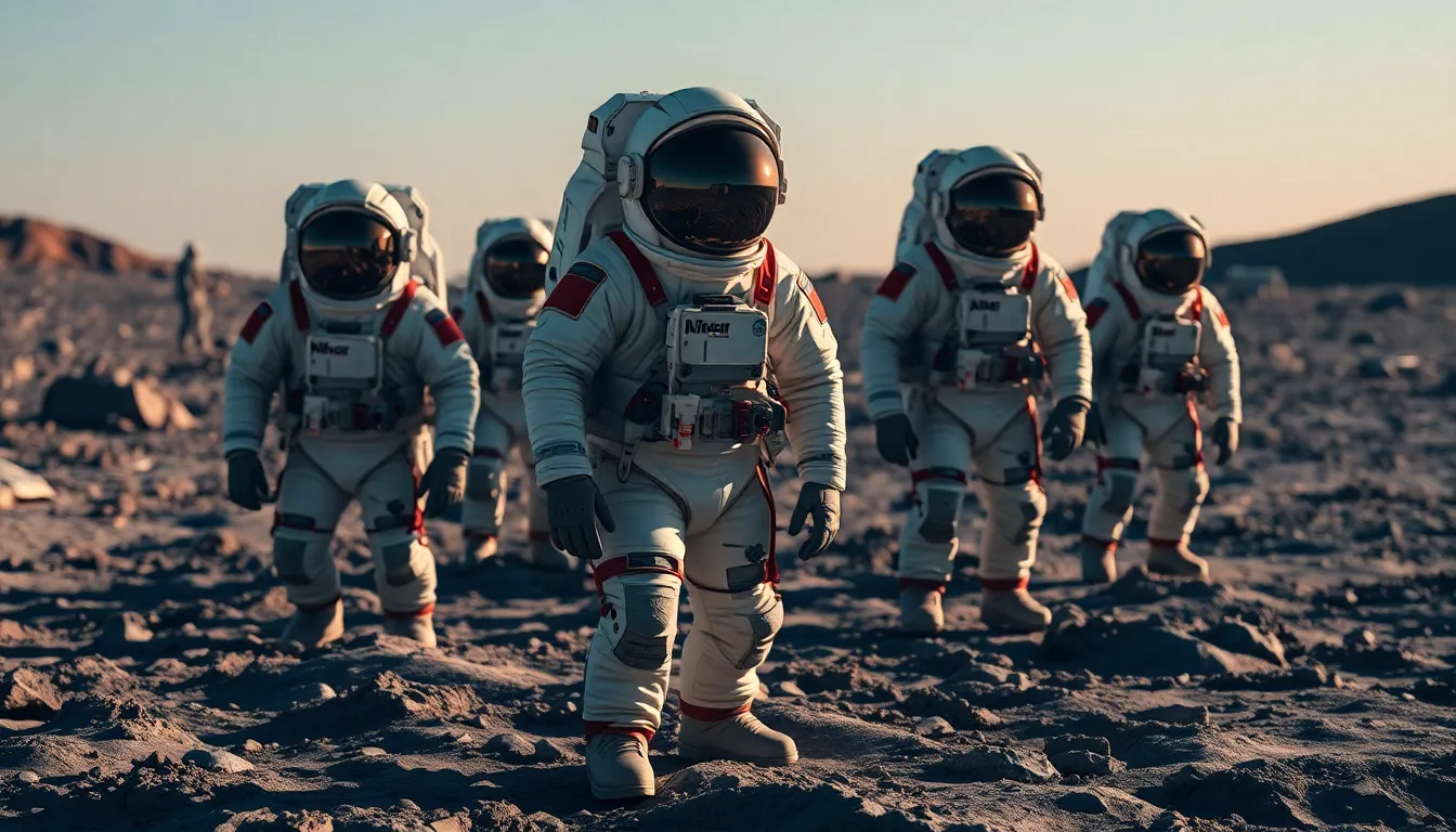 Astronauts on Lunar Landscape