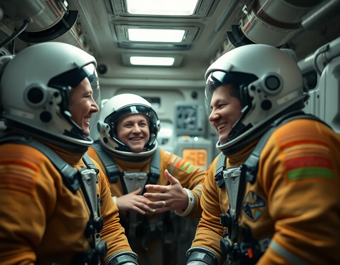 Astronauts Sharing a Moment Inside Habitat Module