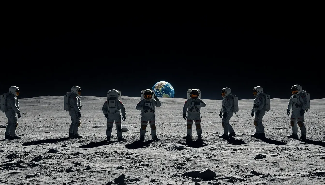 Astronauts Gazing at Earth from Lunar Surface