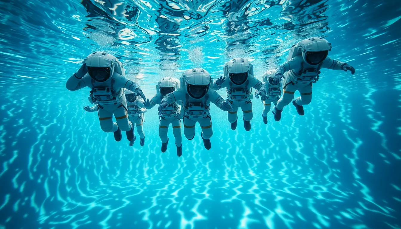 Astronauts Training in Underwater Simulation