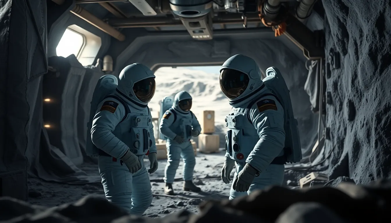 Astronauts Working in Lunar Base