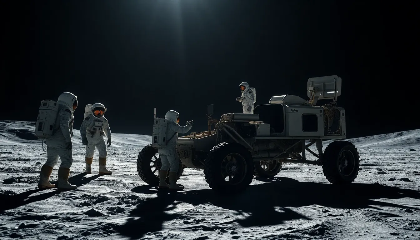 Astronauts Collaborating on Lunar Base