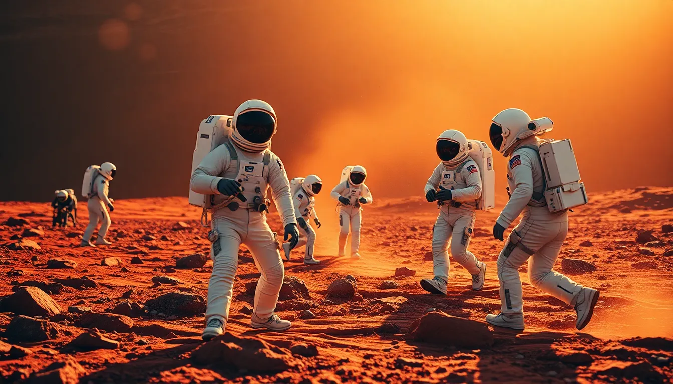 Astronauts Working on Martian Landscape