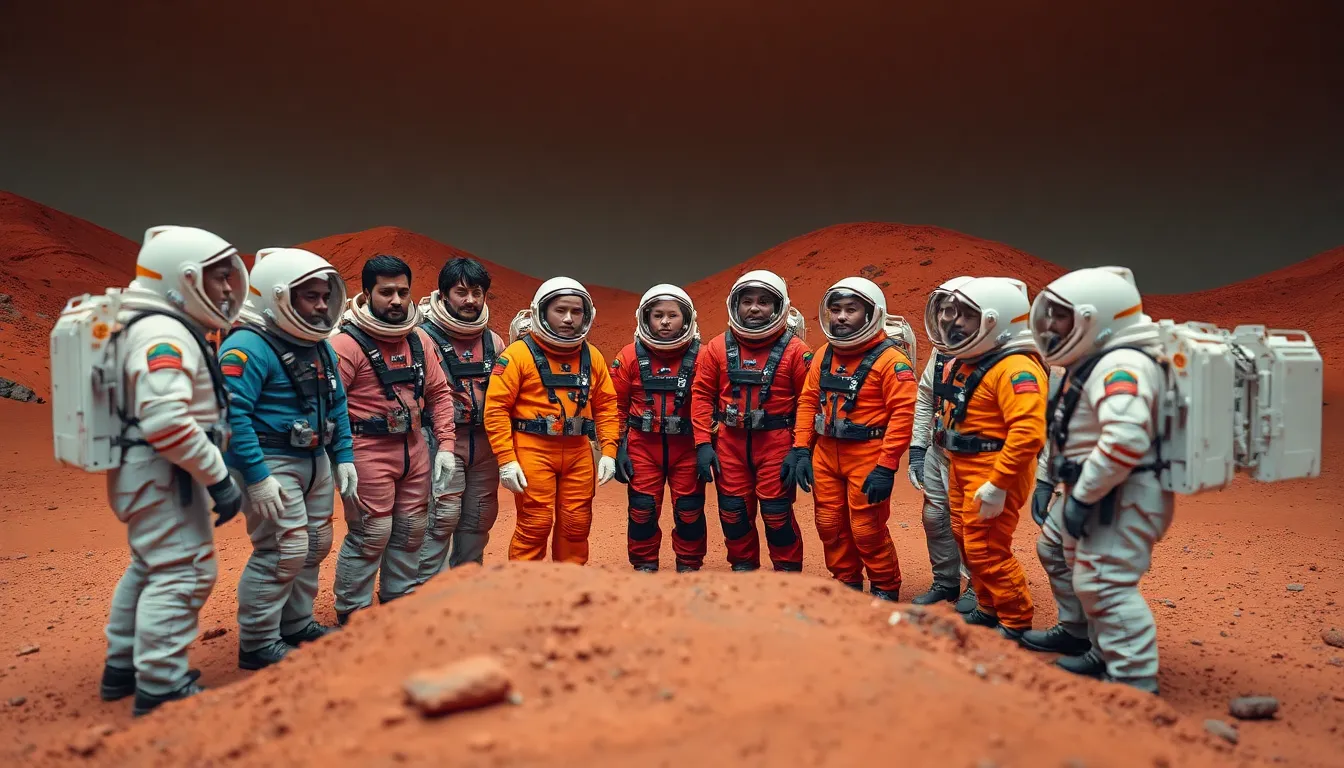 Diverse Astronauts Exploring Mars Simulation