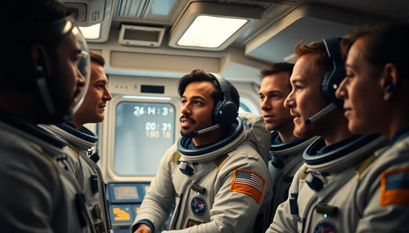 Diverse Astronauts Collaborating in Spacecraft