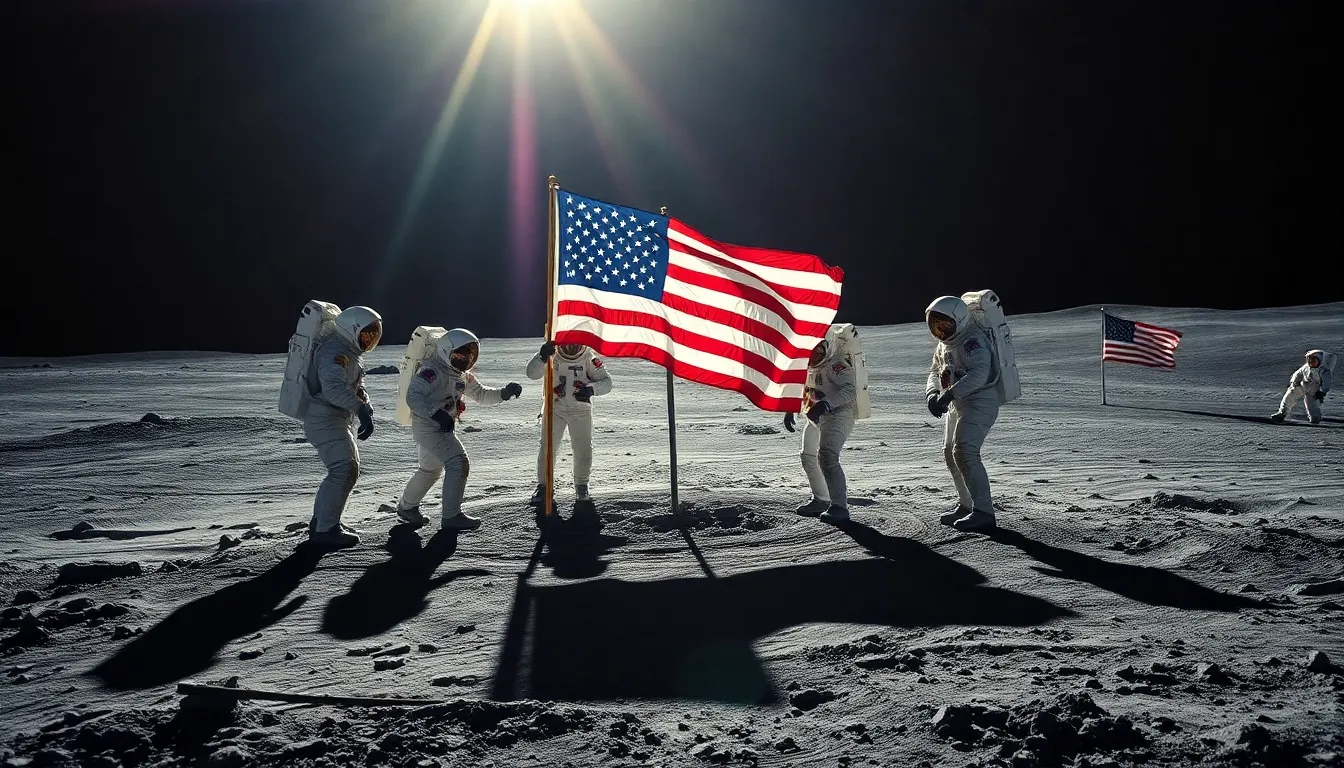 Astronauts Planting Flag on Moon