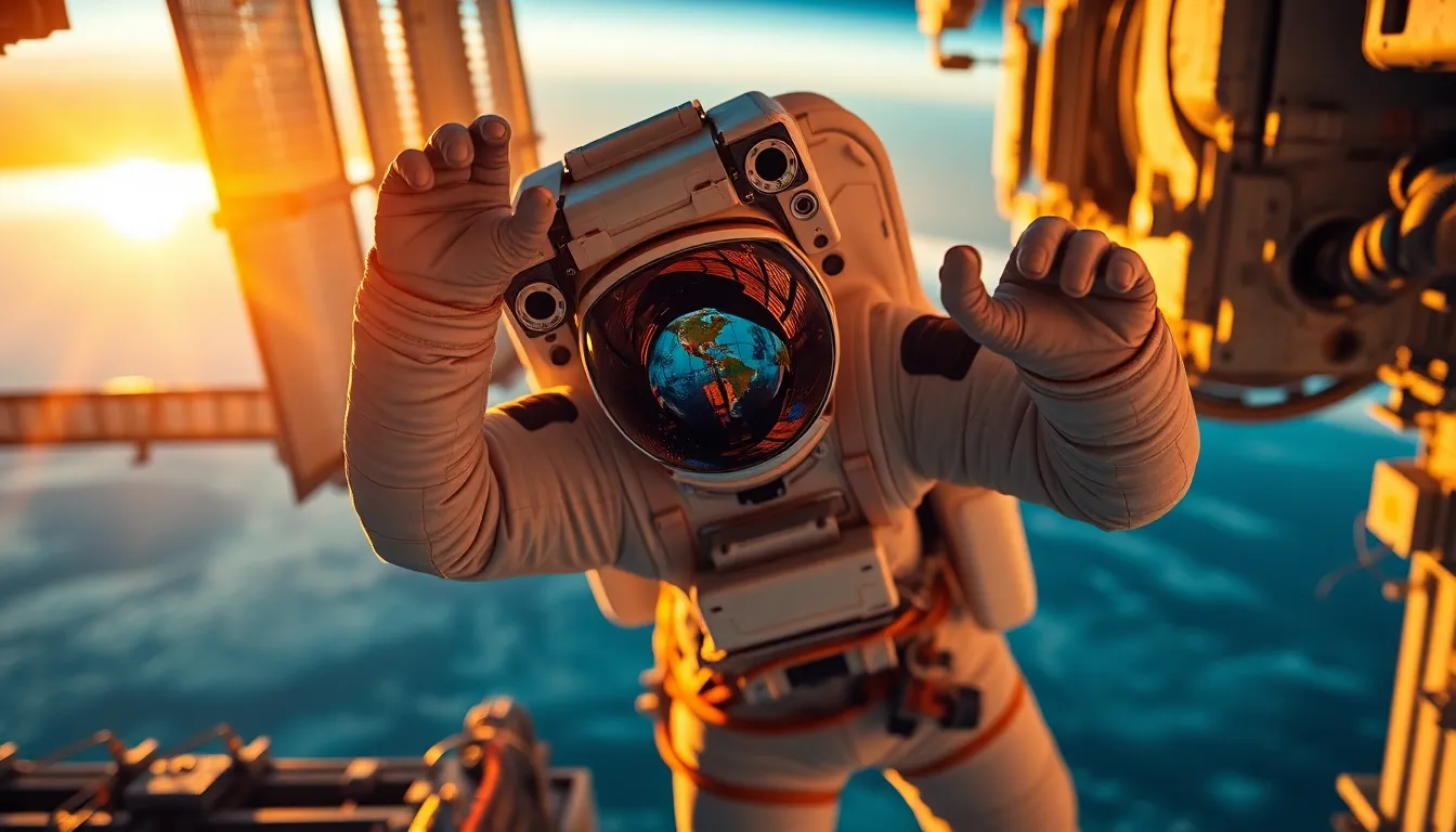 Astronaut Spacewalk with Earth in Background