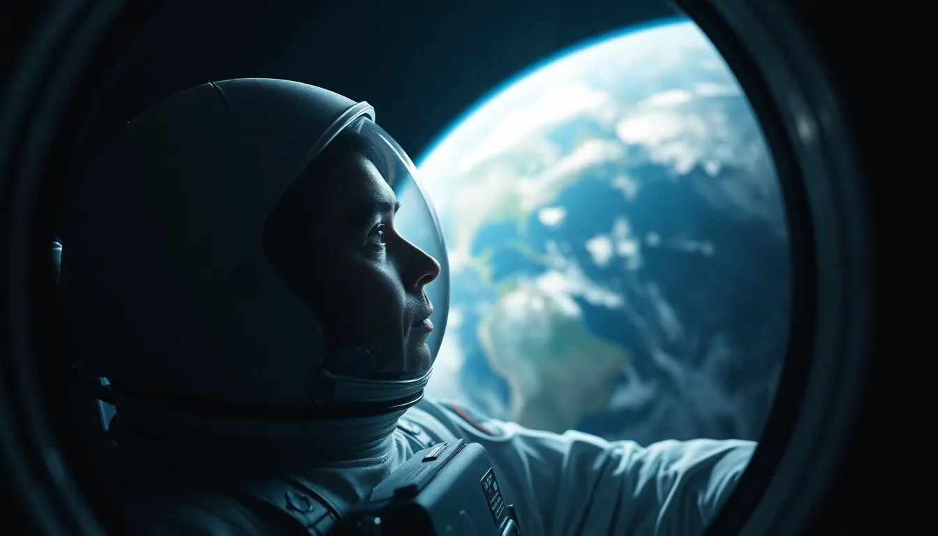 Astronaut Gazing at Earth from ISS